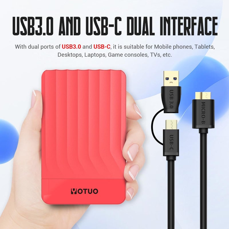 YOTUO Portable External Hard Drive Storage Expansion Mobile HDD USB 3.0 for PC, Mac, Desktop, Laptop, PS4, PS5, Xbox One X/S, Xbox 360, Xbox Series X/S, Office & Game (Red, 500GB) - Image 3