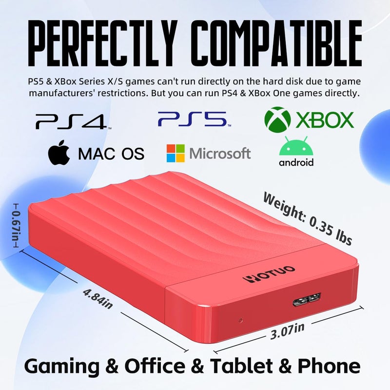 YOTUO Portable External Hard Drive Storage Expansion Mobile HDD USB 3.0 for PC, Mac, Desktop, Laptop, PS4, PS5, Xbox One X/S, Xbox 360, Xbox Series X/S, Office & Game (Red, 500GB) - Image 4