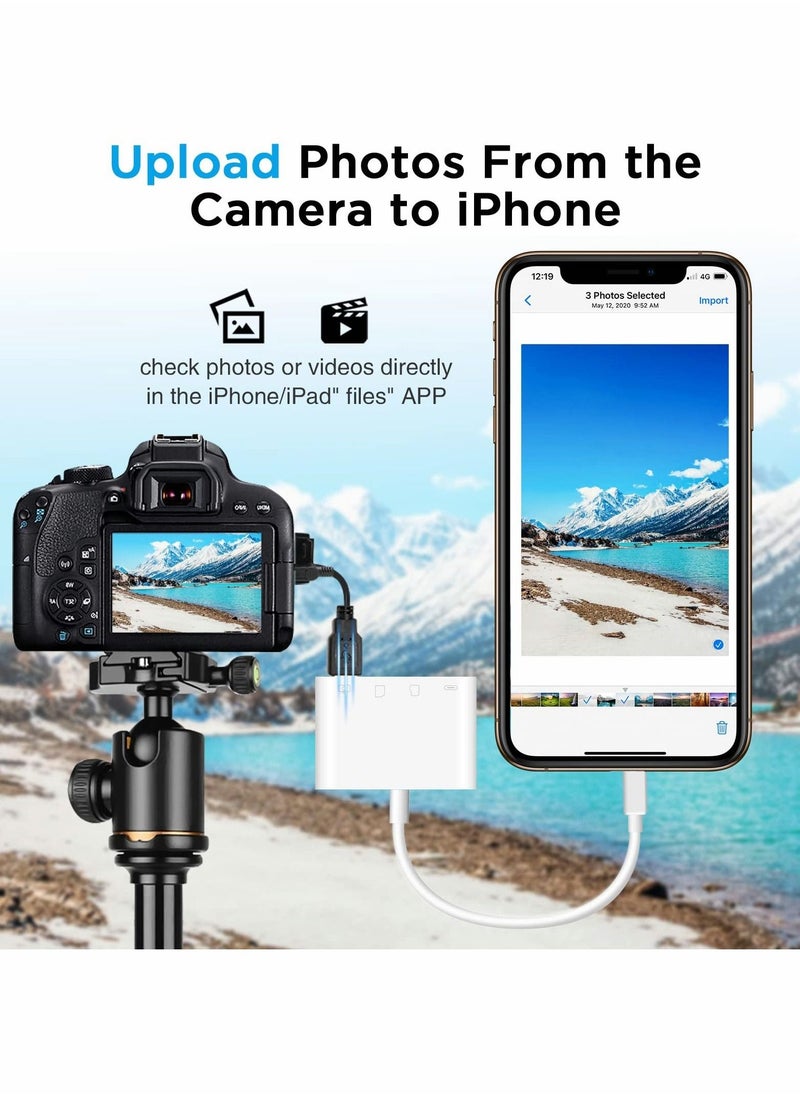 Excefore - SD Card Reader for iPhone iPad, Portable USB Camera Adapter 3 in 1 USB Female OTG Adapter Compatible SD/TF Card - Image 1