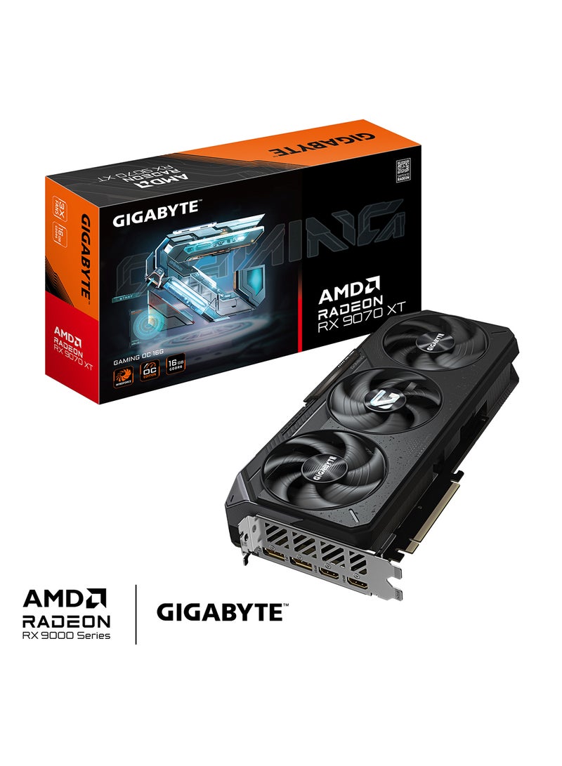 جيجابايت بطاقة الرسوميات Radeon RX 9070 XT GAMING OC 16G – 16GB GDDR6، 3060 ميجاهرتز تردد تعزيز، PCIe 5.0، 256-بت، 20 جيجابت في الثانية ذاكرة، 4096 معالجات تدفق، DisplayPort 2.1a x2، HDMI 2.1b x2، دعم 8K، طاقة ثلاثية 8-دبوس، ATX، تبريد WINDFORCE 3X، DirectX 12، OpenGL 4.6، جاهز للواقع الافتراضي، RGB، ثنائي BIOS | GV-R9070XTGAMING OC-16GD - Image 2