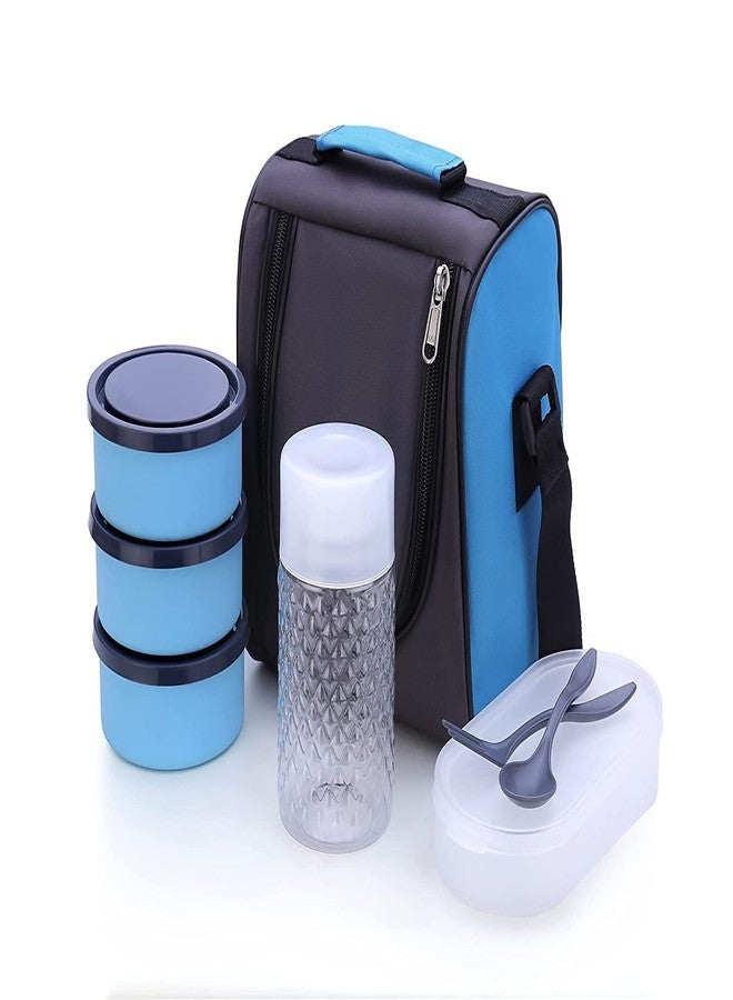 Lumevo Tiffin Box/Lunch Box | 3 Stainless Steel Containers with Plastic Lid | Spoon & Fork Included | Insulated Fabric Bag | Leak-Proof & Microwave Safe | Full Meal Carry | Sky Blue, 1100 ml - Image 1
