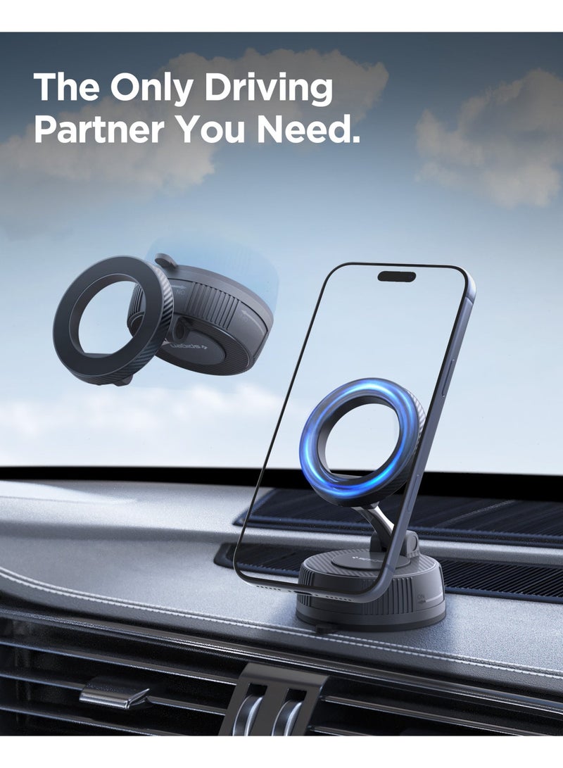 Spigen حامل السيارة المغناطيسي MFT36 VacuumLock 360° للوحة القيادة والزجاج الأمامي، حامل ماغسيف قوي متوافق مع آيفون 17 16/15/14/13/12 S26 بيكسل بيكسل سناب - Image 3