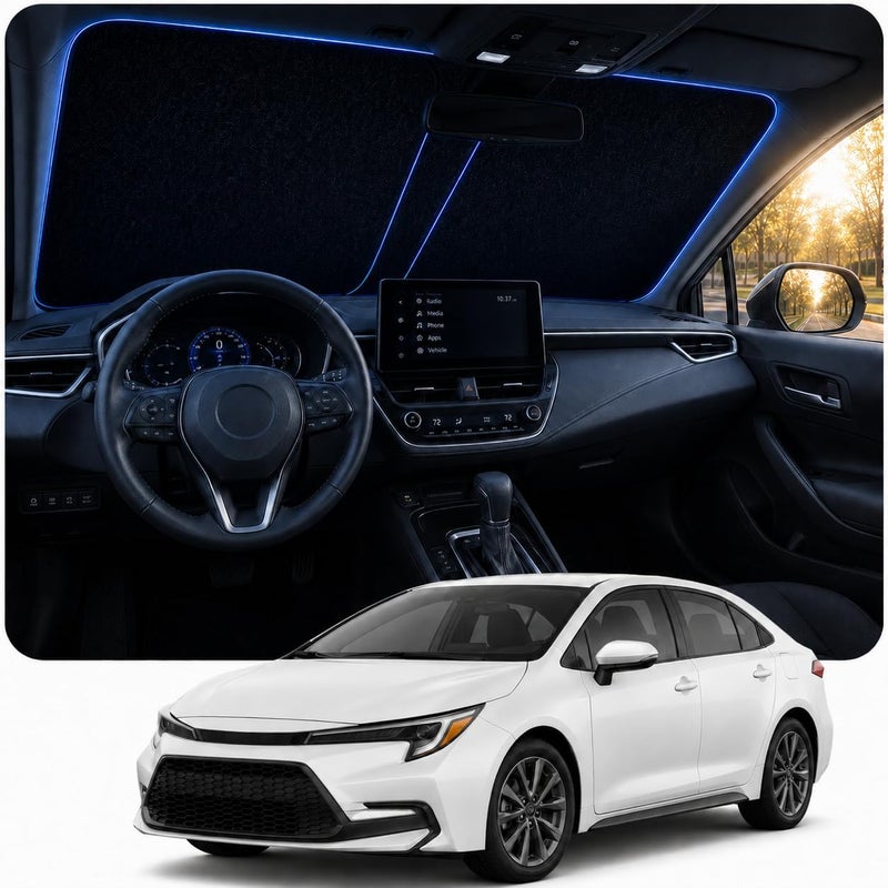 واقي شمسي للزجاج الأمامي من Doogoocoo لسيارة Toyota Corolla 2020-2026، [حماية من الشمس وتبريد] واقي شمسي مخصص للشاحنة لملحقات Toyota Corolla، يحافظ على برودة السيارة ويحمي الداخلية. ألوان شائعة بالسوق - Image 1
