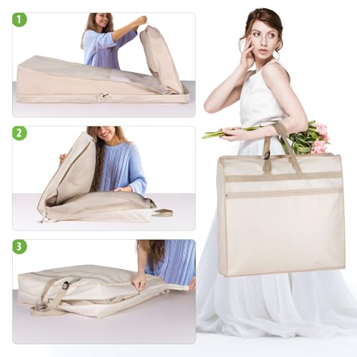 KEEGH Wedding Dress Garment Bag, 72” Tri-fold Bridal Dress Bags for Gowns, With Accessory Pockets and Adjustable Buckle Dress Cover for Wedding/Prom/Travel/Closet Storage (Beige) - Image 4