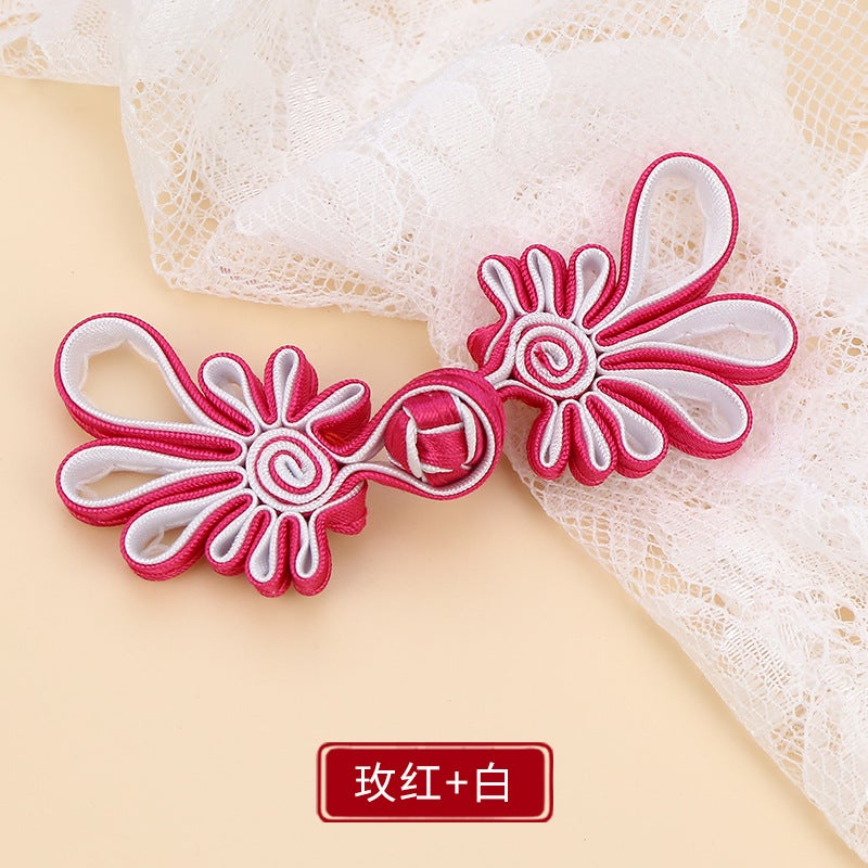 Button Button Long Tail Chrysanthemum Chinese Handmade Cheongsam Top Buckle Traditional Ethnic Style Tang Suit Vintage Button Rose + White * buckle about 10cm