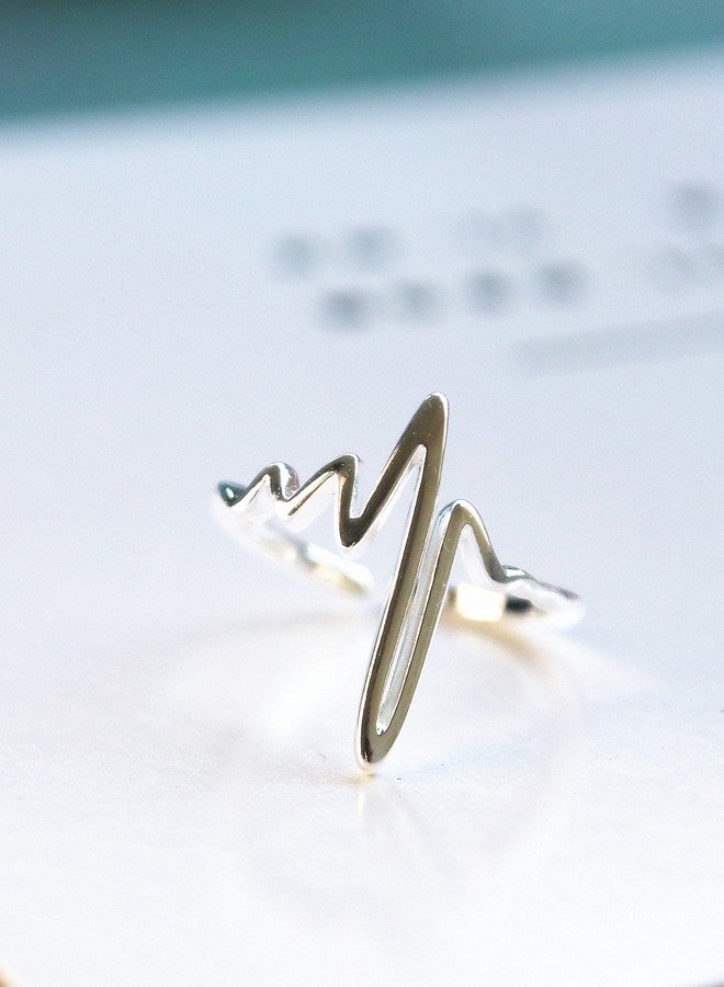 Helen de Lete Innovative Heart Beat Sterling Silver Open Ring for Adult Women - Image 5
