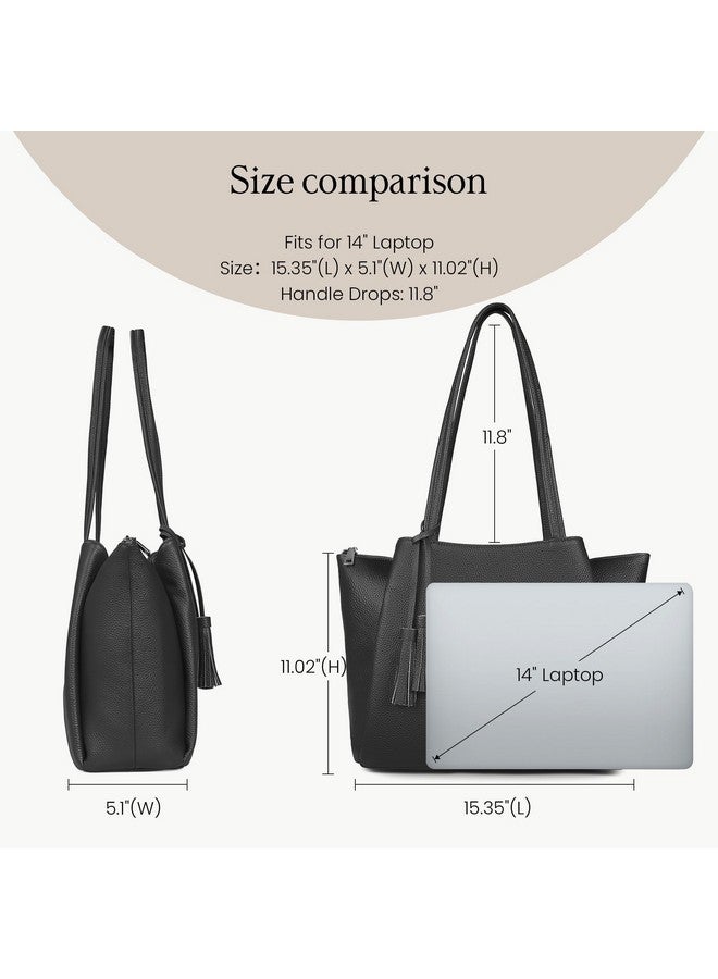 befen Black Genuine Leather Tote Bag for Women Work, Womens Tote Bags Shoulder Purses Totes with Compartments Handbags for Office Travel Casual - Image 3