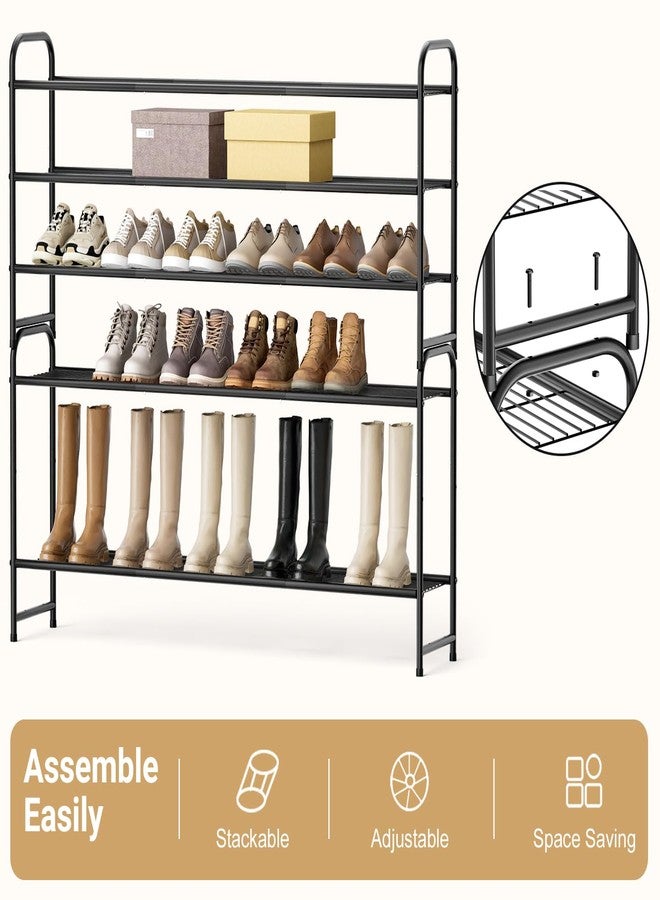 KEETDY 3-Tier Long Shoe Rack for Closet Metal Shoe Organizer for Entryway, Wide Stackable Shoe Storage Shelf with Sturdy Wire Grid for Closet Floor, Bedroom, Black - Image 5