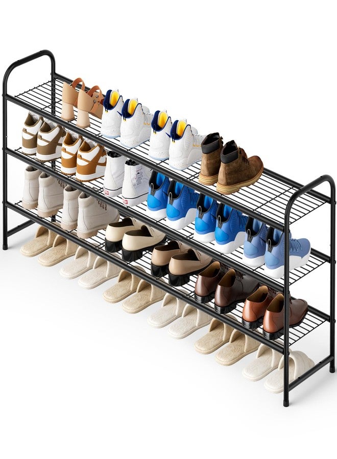 KEETDY 3-Tier Long Shoe Rack for Closet Metal Shoe Organizer for Entryway, Wide Stackable Shoe Storage Shelf with Sturdy Wire Grid for Closet Floor, Bedroom, Black - Image 1