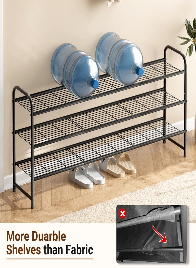 KEETDY 3-Tier Long Shoe Rack for Closet Metal Shoe Organizer for Entryway, Wide Stackable Shoe Storage Shelf with Sturdy Wire Grid for Closet Floor, Bedroom, Black - Image 4