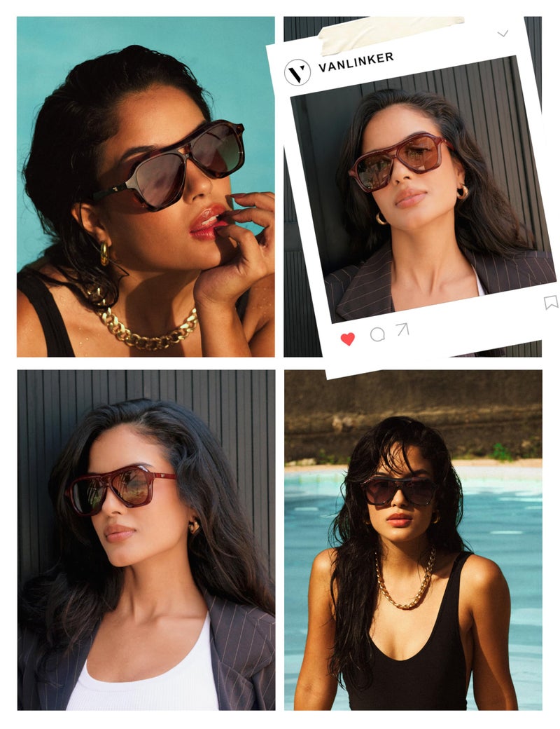VANLINKER Retro 70s Square Aviator Sunglasses Womens Men Trendy Polarized Vintage Shades VL9768 Burgundy Frame Brown Lens - Image 2
