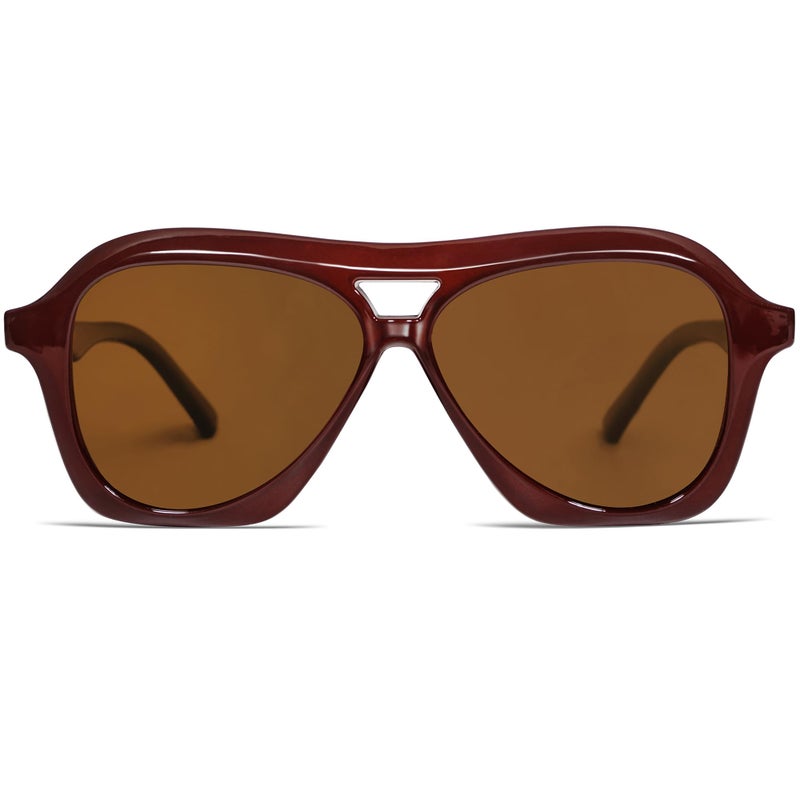 VANLINKER Retro 70s Square Aviator Sunglasses Womens Men Trendy Polarized Vintage Shades VL9768 Burgundy Frame Brown Lens - Image 1