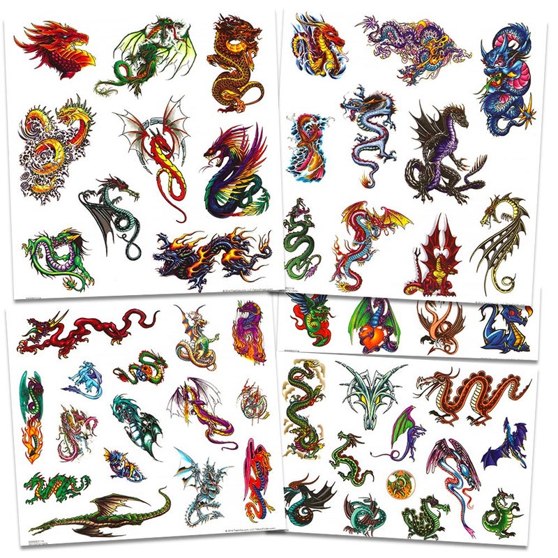 Dragon Temporary Tattoos Party Favor Set -- 75 Dragons Temporary Tattoos with Popart Stickers (Dragon Party Supplies) - Image 2