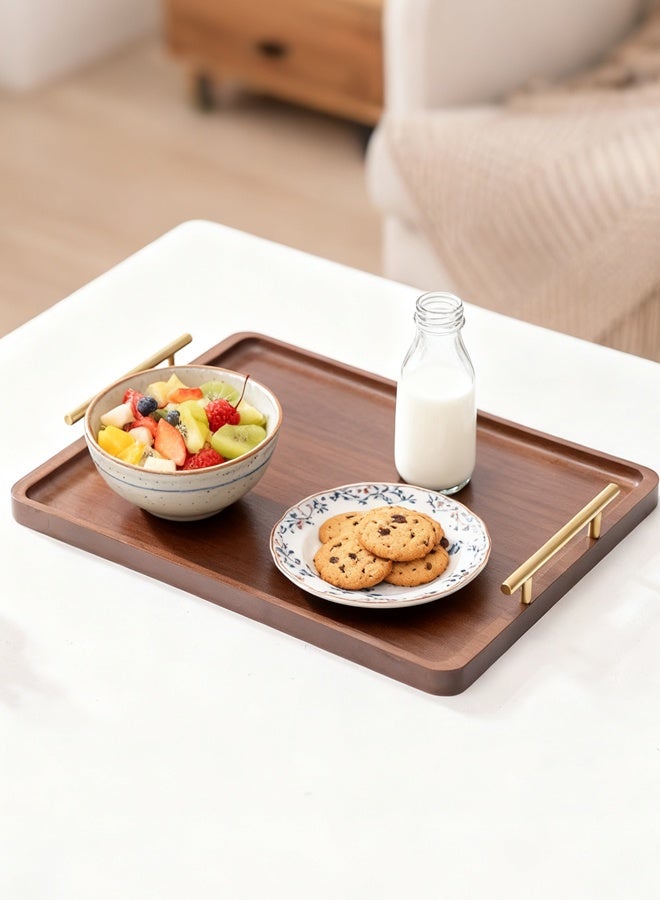 Forthcan Bamboo Serving Tray with Metal Handles, Rectangular 40×30 cm, Breakfast/Tea/Coffee Table Ottoman Decorative Organizer - Image 3
