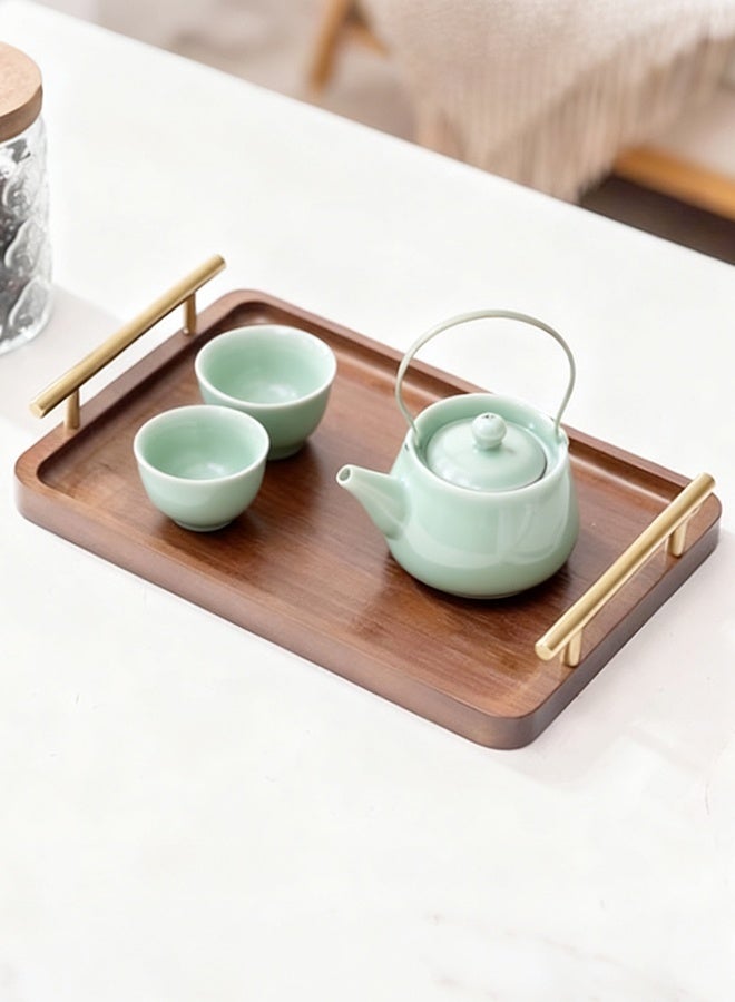 Forthcan Bamboo Serving Tray with Metal Handles, Rectangular 40×30 cm, Breakfast/Tea/Coffee Table Ottoman Decorative Organizer - Image 4