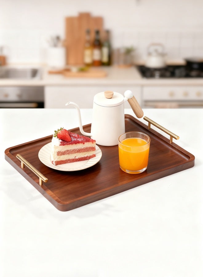 Forthcan Bamboo Serving Tray with Metal Handles, Rectangular 40×30 cm, Breakfast/Tea/Coffee Table Ottoman Decorative Organizer - Image 5