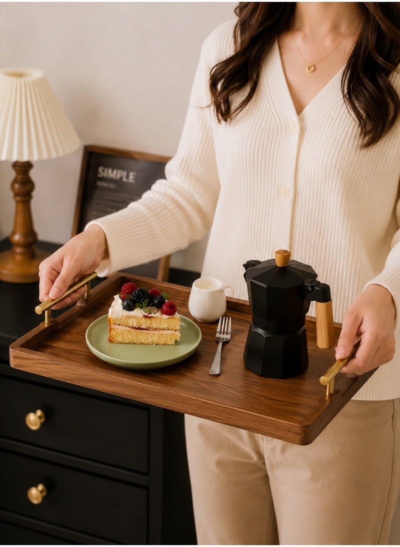 Forthcan Bamboo Serving Tray with Metal Handles, Wooden Coffee & Tea Tray for Ottoman, Breakfast, Ramadan Hospitality & Home Decor, Rectangular Food Serving Tray, 40 x 30 cm - Image 2