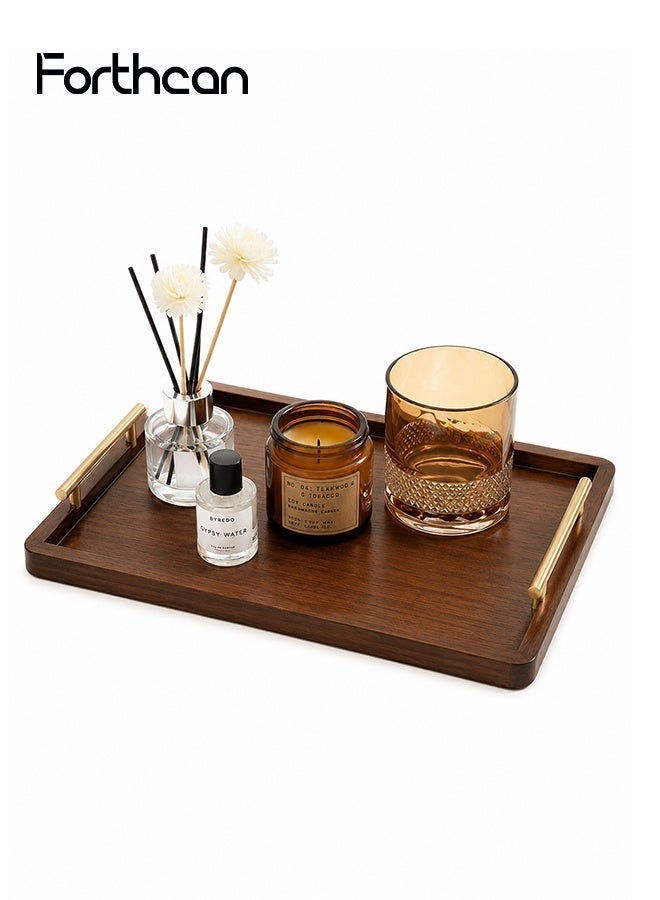 Forthcan Bamboo Serving Tray with Metal Handles, Wooden Coffee & Tea Tray for Ottoman, Breakfast, Ramadan Hospitality & Home Decor, Rectangular Food Serving Tray, 40 x 30 cm - Image 1