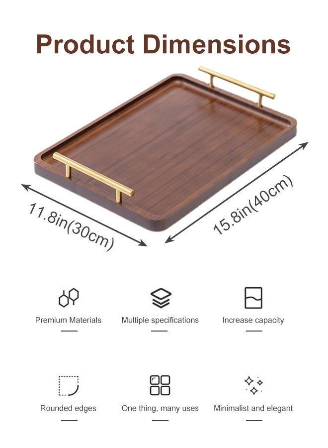 Forthcan Bamboo Serving Tray with Metal Handles, Wooden Coffee & Tea Tray for Ottoman, Breakfast, Ramadan Hospitality & Home Decor, Rectangular Food Serving Tray, 40 x 30 cm - Image 3