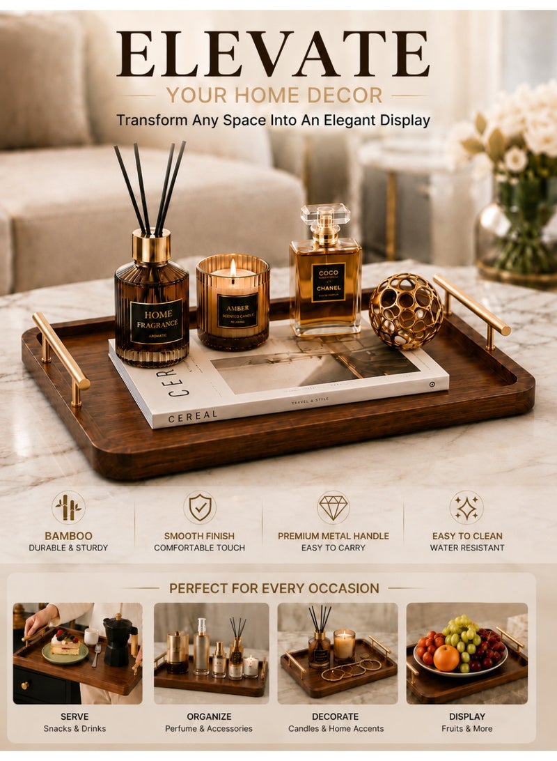 Forthcan Bamboo Serving Tray with Metal Handles, Wooden Coffee & Tea Tray for Ottoman, Breakfast, Ramadan Hospitality & Home Decor, Rectangular Food Serving Tray, 40 x 30 cm - Image 5