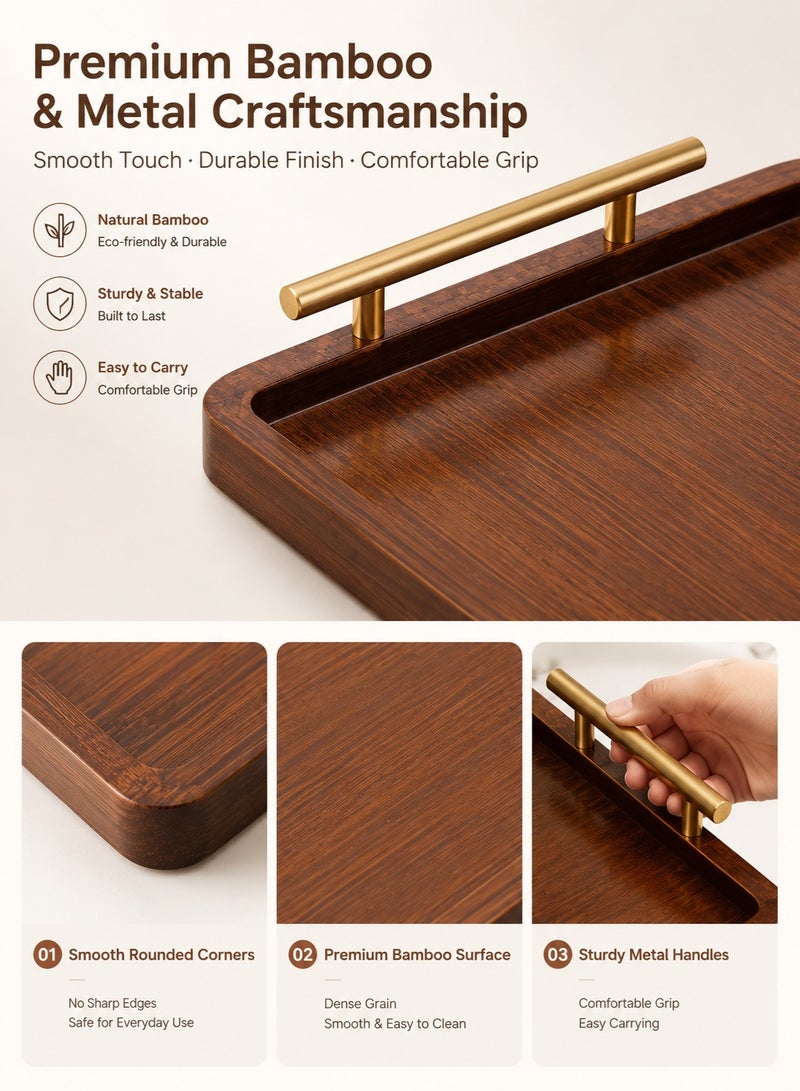 Forthcan Bamboo Serving Tray with Metal Handles, Wooden Coffee & Tea Tray for Ottoman, Breakfast, Ramadan Hospitality & Home Decor, Rectangular Food Serving Tray, 40 x 30 cm - Image 4