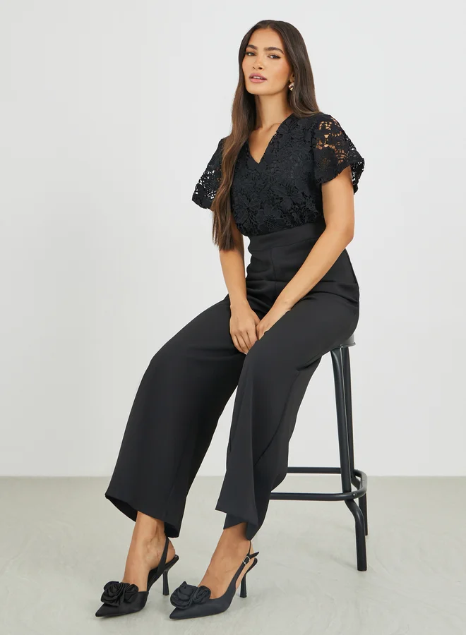 Styli Styli Lace Insert Wide Leg Jumpsuit