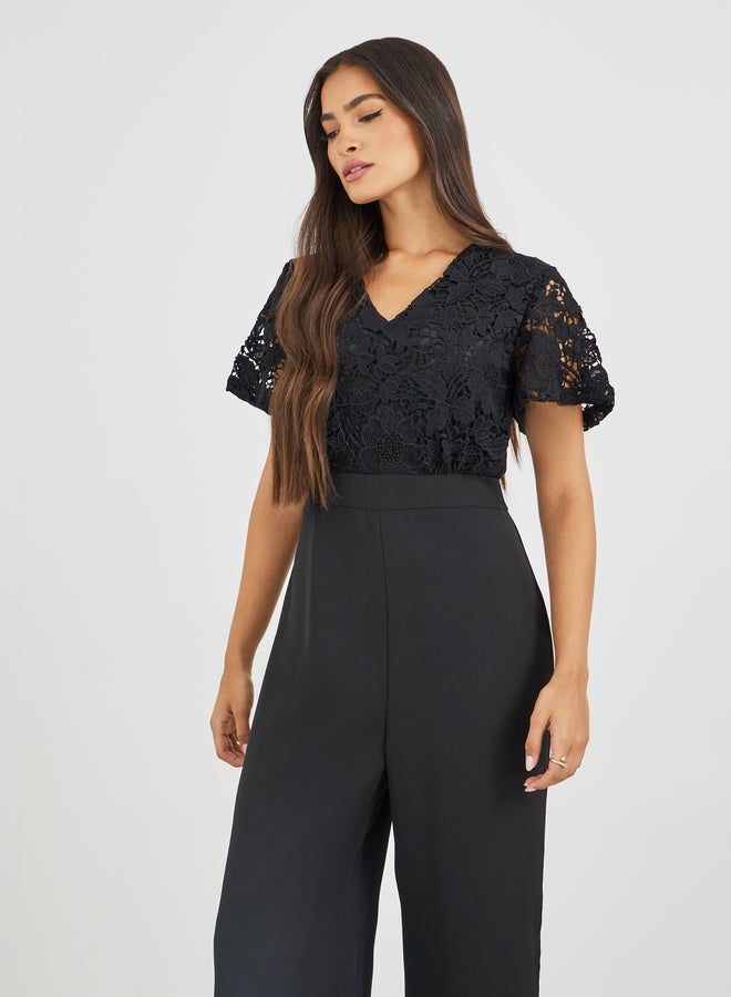 Styli Lace Insert Wide Leg Jumpsuit - Image 2