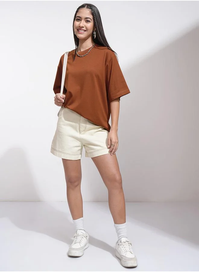 Tokyo Talkies Solid Drop Shoulder Oversized T-Shirt