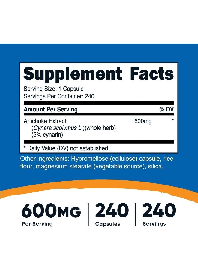 Nutricost Artichoke Extract (600mg) 240 Capsules - Gluten Free, Non-GMO, and Vegetarian Friendly - Image 2