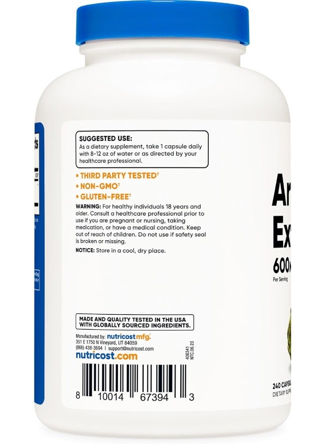 Nutricost Artichoke Extract (600mg) 240 Capsules - Gluten Free, Non-GMO, and Vegetarian Friendly - Image 4