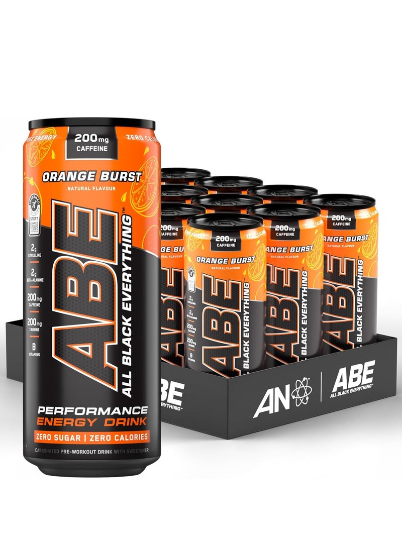 Applied Nutrition Abe Pre Workout Cans Orange burst- Performance Drink, Abe Carbonated Beverage Sugar Free With Caffeine -330Ml  - Image 2
