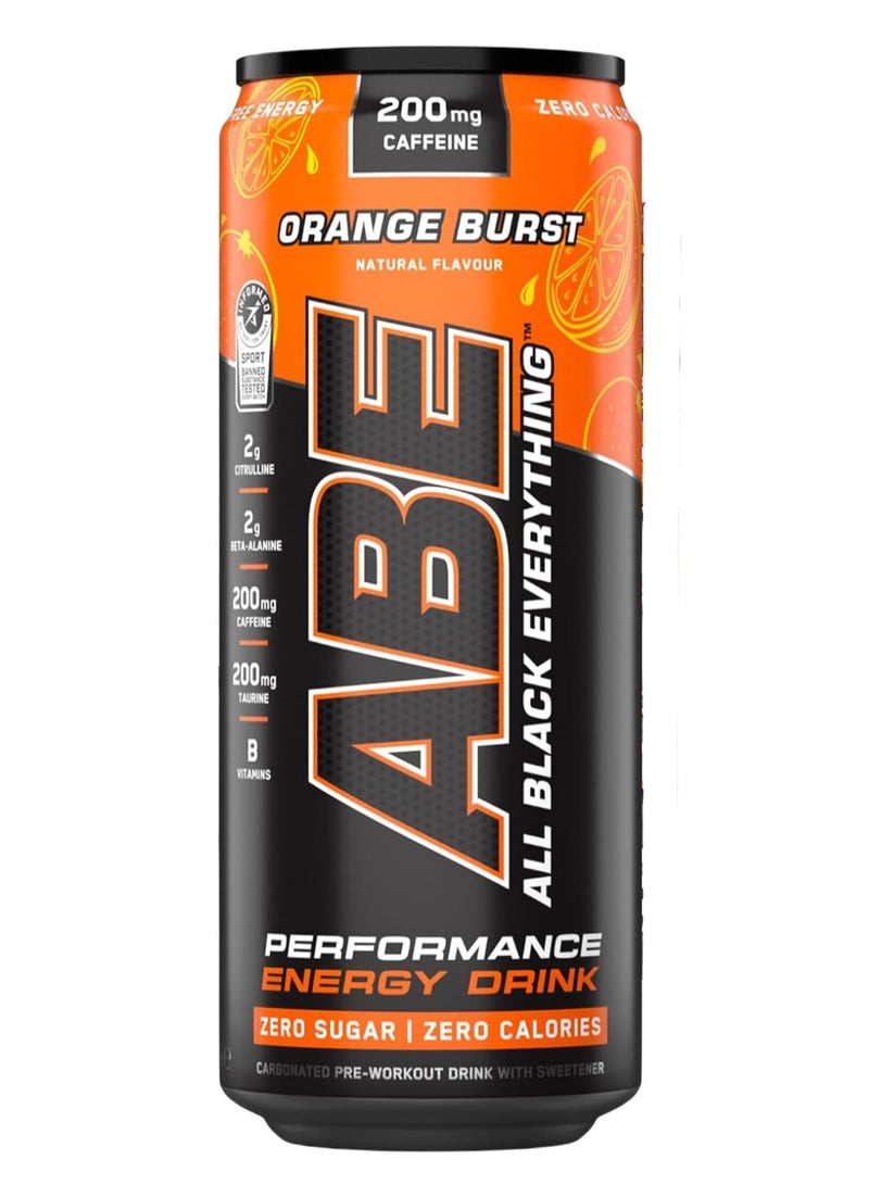 Applied Nutrition Abe Pre Workout Cans Orange burst- Performance Drink, Abe Carbonated Beverage Sugar Free With Caffeine -330Ml  - Image 1