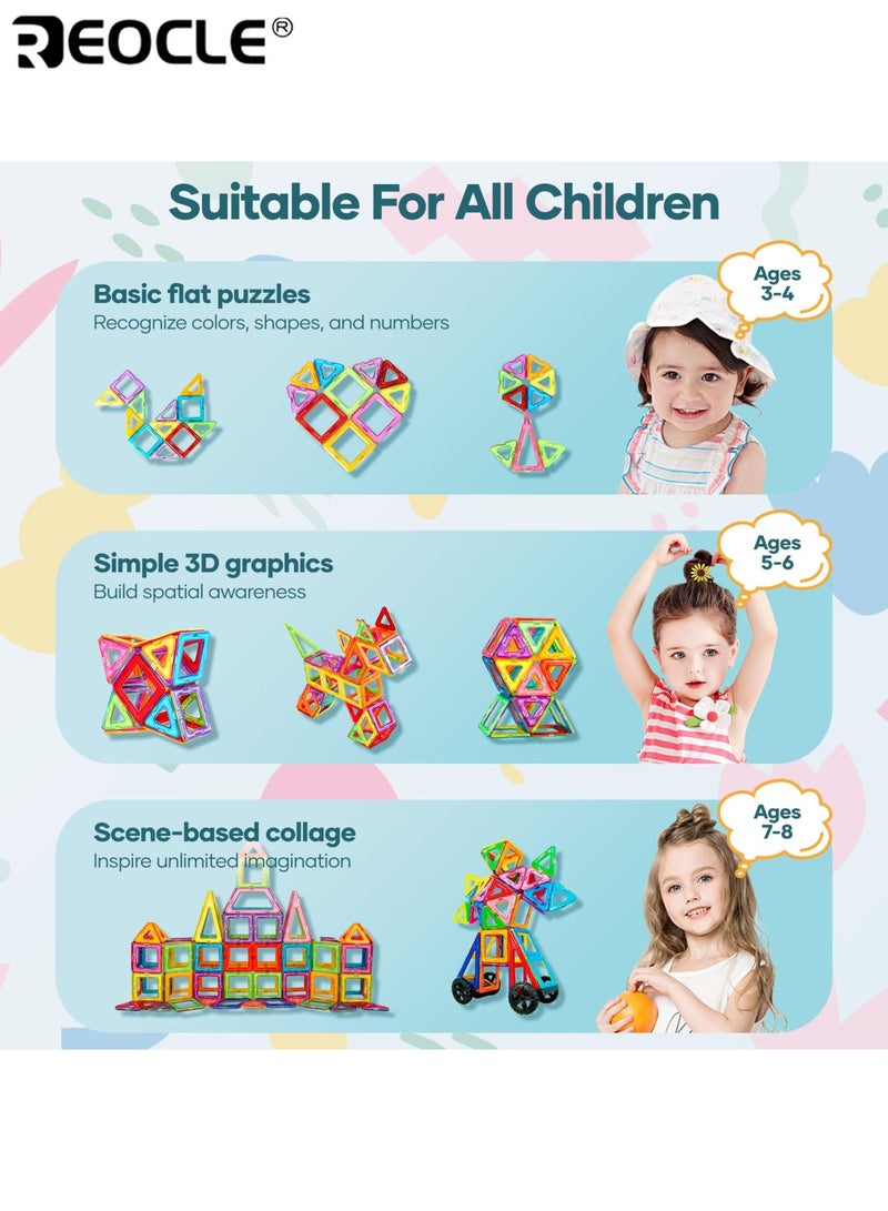 REOCLE 60PCS Magnetic Building Blocks Set with Large Size and STEM Learning Features Educational Magnet Toys with 3D Construction Design for Kids Age 3-6 Early Learning - Image 3