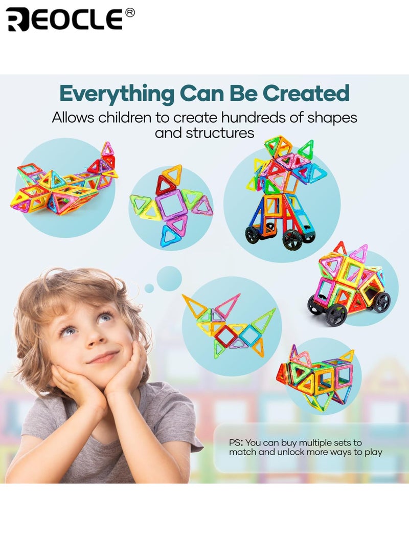 REOCLE 60PCS Magnetic Building Blocks Set with Large Size and STEM Learning Features Educational Magnet Toys with 3D Construction Design for Kids Age 3-6 Early Learning - Image 2