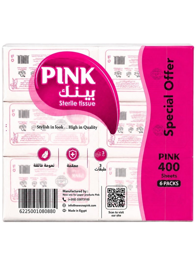 بينك مناديل وجه سحب بينك 400 منديل عرض 6 قطع - Image 1