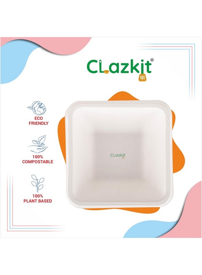 Clazkit 150 Ml, 50-Pack Square Compostable Bagasse Bowls | Disposable Eco-Friendly Biodegradable Dinner | Party, Wedding, Event - Image 5
