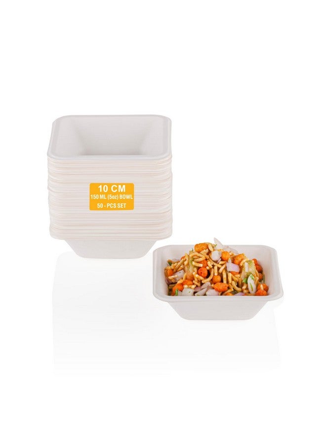 Clazkit 150 Ml, 50-Pack Square Compostable Bagasse Bowls | Disposable Eco-Friendly Biodegradable Dinner | Party, Wedding, Event - Image 1