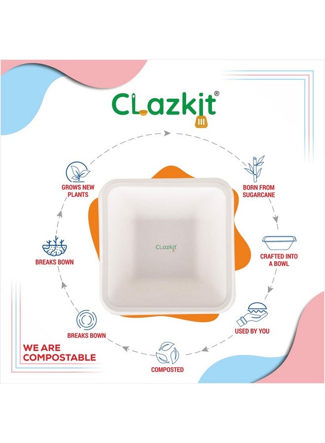 Clazkit 150 Ml, 50-Pack Square Compostable Bagasse Bowls | Disposable Eco-Friendly Biodegradable Dinner | Party, Wedding, Event - Image 3
