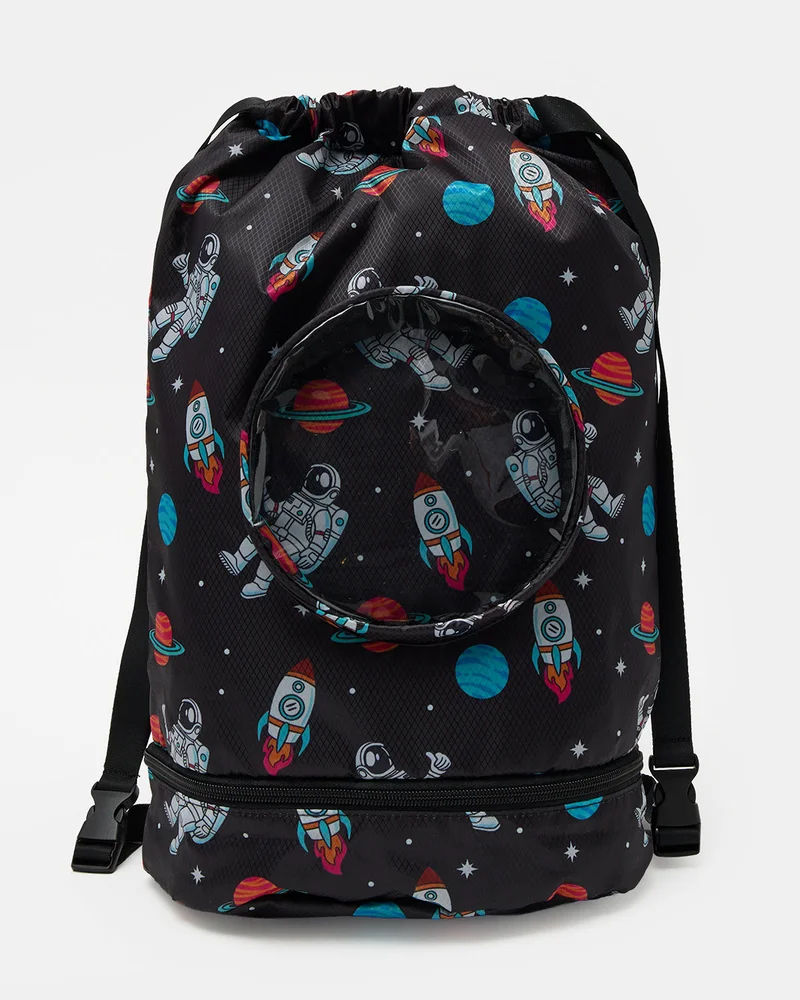 REDTAG Boys Black Printed Backpack