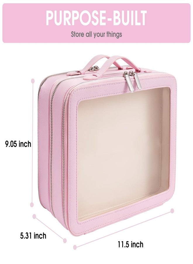 idoltimes Clear Makeup Bag,Large Toiletry Case for Women,PU Leather Travel Cosmetic Bag,Detachable Makeup Case,Double Compartment Make up Organizer - Image 2
