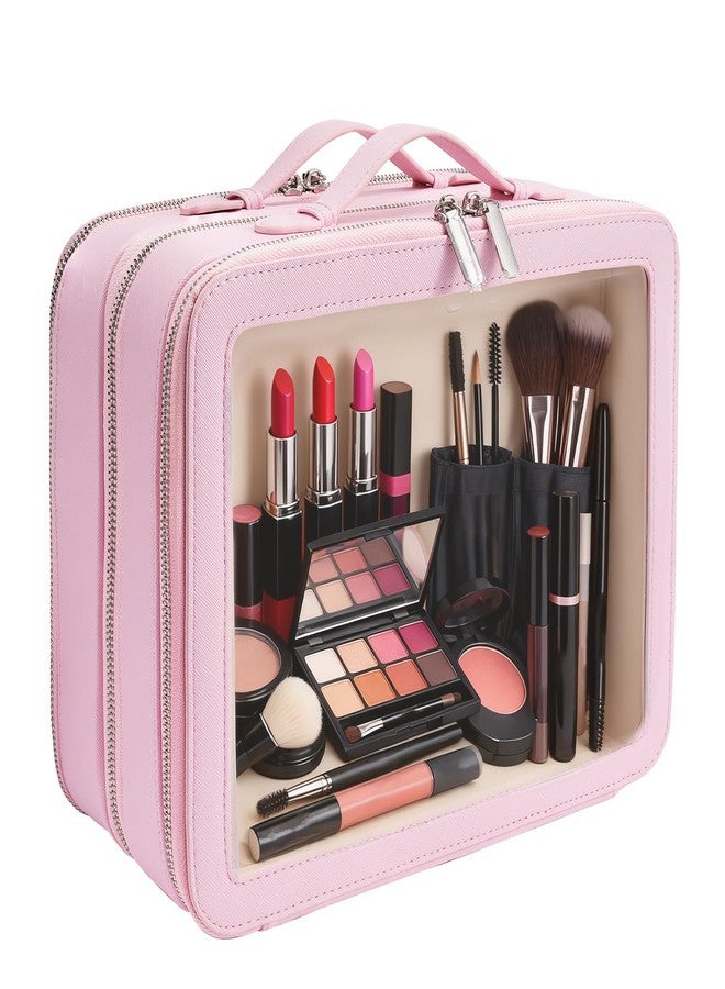 idoltimes Clear Makeup Bag,Large Toiletry Case for Women,PU Leather Travel Cosmetic Bag,Detachable Makeup Case,Double Compartment Make up Organizer - Image 1