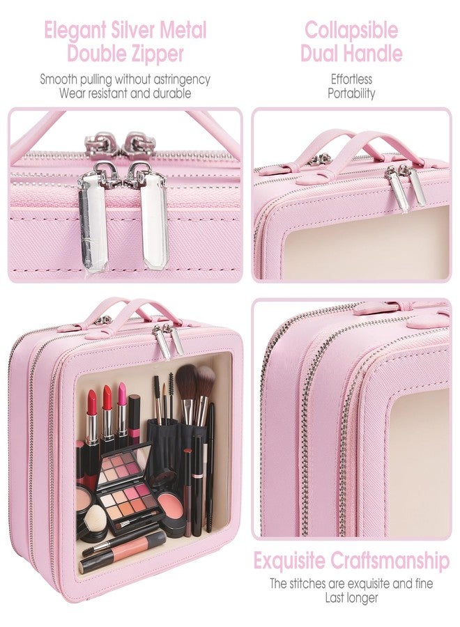 idoltimes Clear Makeup Bag,Large Toiletry Case for Women,PU Leather Travel Cosmetic Bag,Detachable Makeup Case,Double Compartment Make up Organizer - Image 3