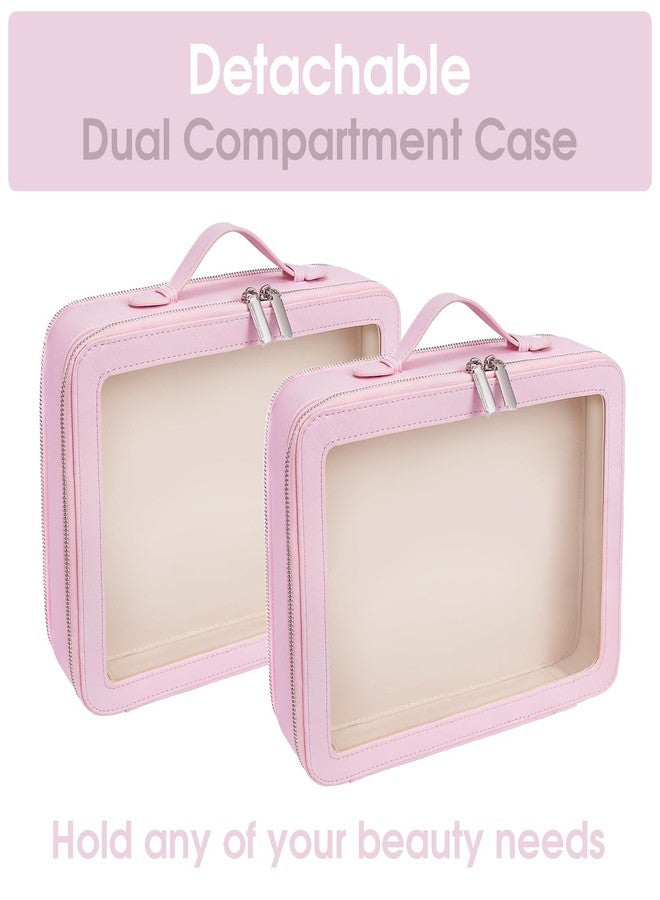 idoltimes Clear Makeup Bag,Large Toiletry Case for Women,PU Leather Travel Cosmetic Bag,Detachable Makeup Case,Double Compartment Make up Organizer - Image 4