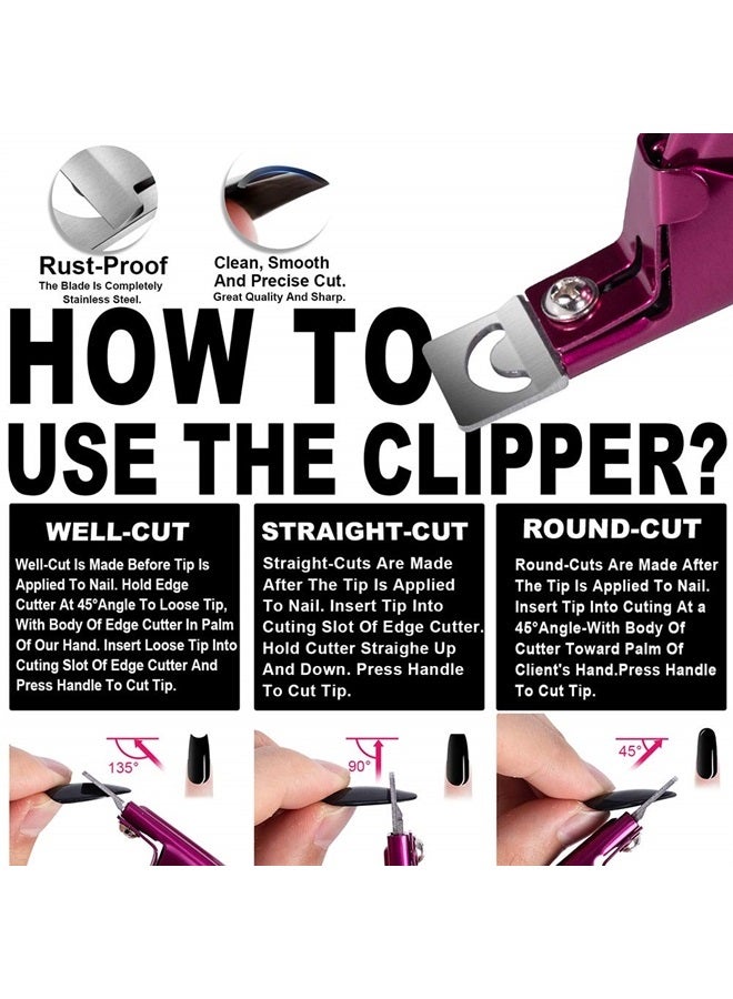 GA&EN Elegant Violet Red Premium Adjustable Stainless Steel Artificial Acrylic Fake False Nail Tip Clipper Cutter Trimmer Manicure Pedicure Sharp Blade Clip Tool for Salon Home Nail Art Beauty Design DIY - Image 2