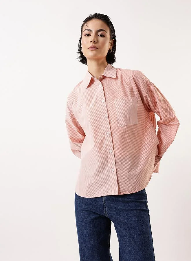 Hubberholme Women's Multicolour 100% Cotton Colourblocked Button Down Oversized Shirt