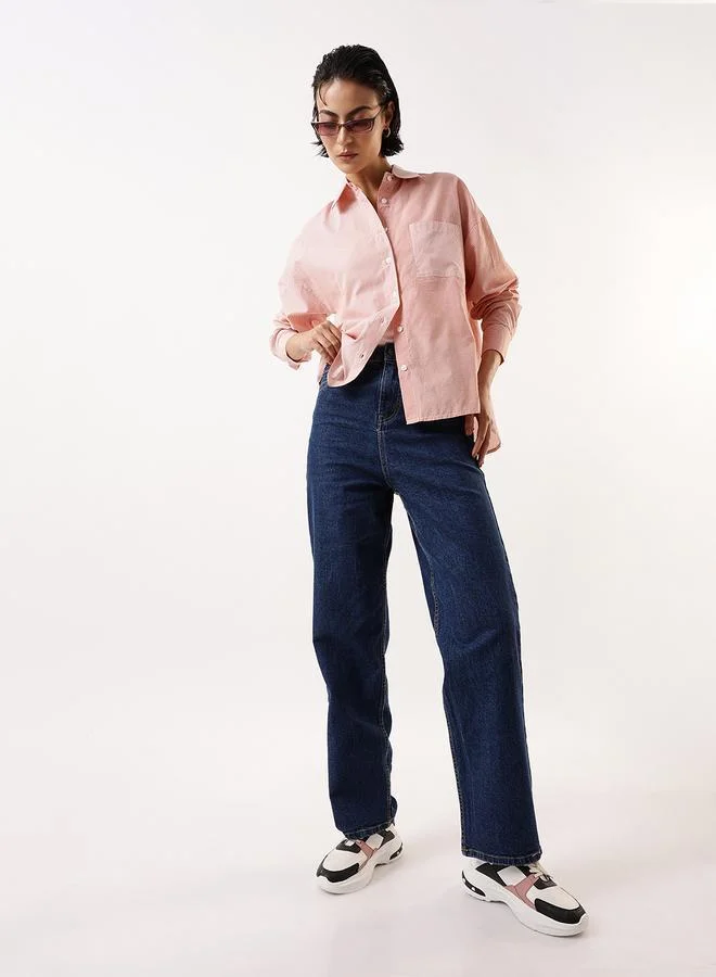 Hubberholme  Women's Multicolour 100% Cotton Colourblocked Button Down Oversized Shirt for Women | Best Price UAE