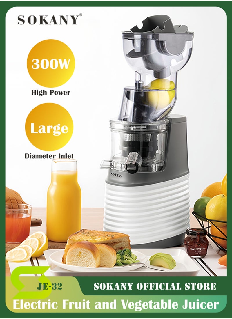 sokany - Slow Masticating Juicer, Slow juicer, Fruit Vegetable Juicer, Cold Press Juicer with High Output 300W JE-32 (White) - Image 1