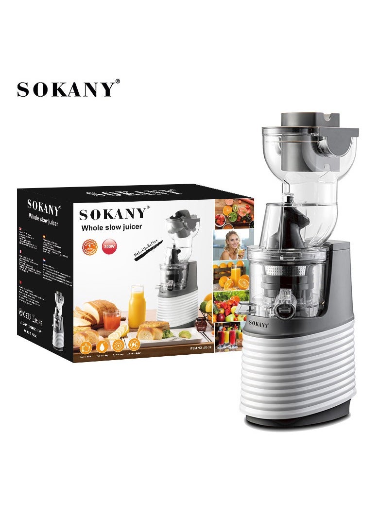 sokany - Slow Masticating Juicer, Slow juicer, Fruit Vegetable Juicer, Cold Press Juicer with High Output 300W JE-32 (White) - Image 1