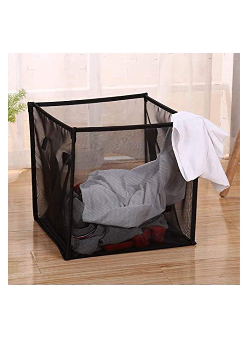 SYOSI Mesh Pop Up Laundry Basket, Collapsible Hamper with Durable Handles, Foldable Storage for Kids Room, College Dorm, Travel, and Bathroom Organizer (Black) - Image 3