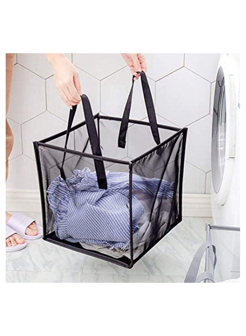 SYOSI Mesh Pop Up Laundry Basket, Collapsible Hamper with Durable Handles, Foldable Storage for Kids Room, College Dorm, Travel, and Bathroom Organizer (Black) - Image 2